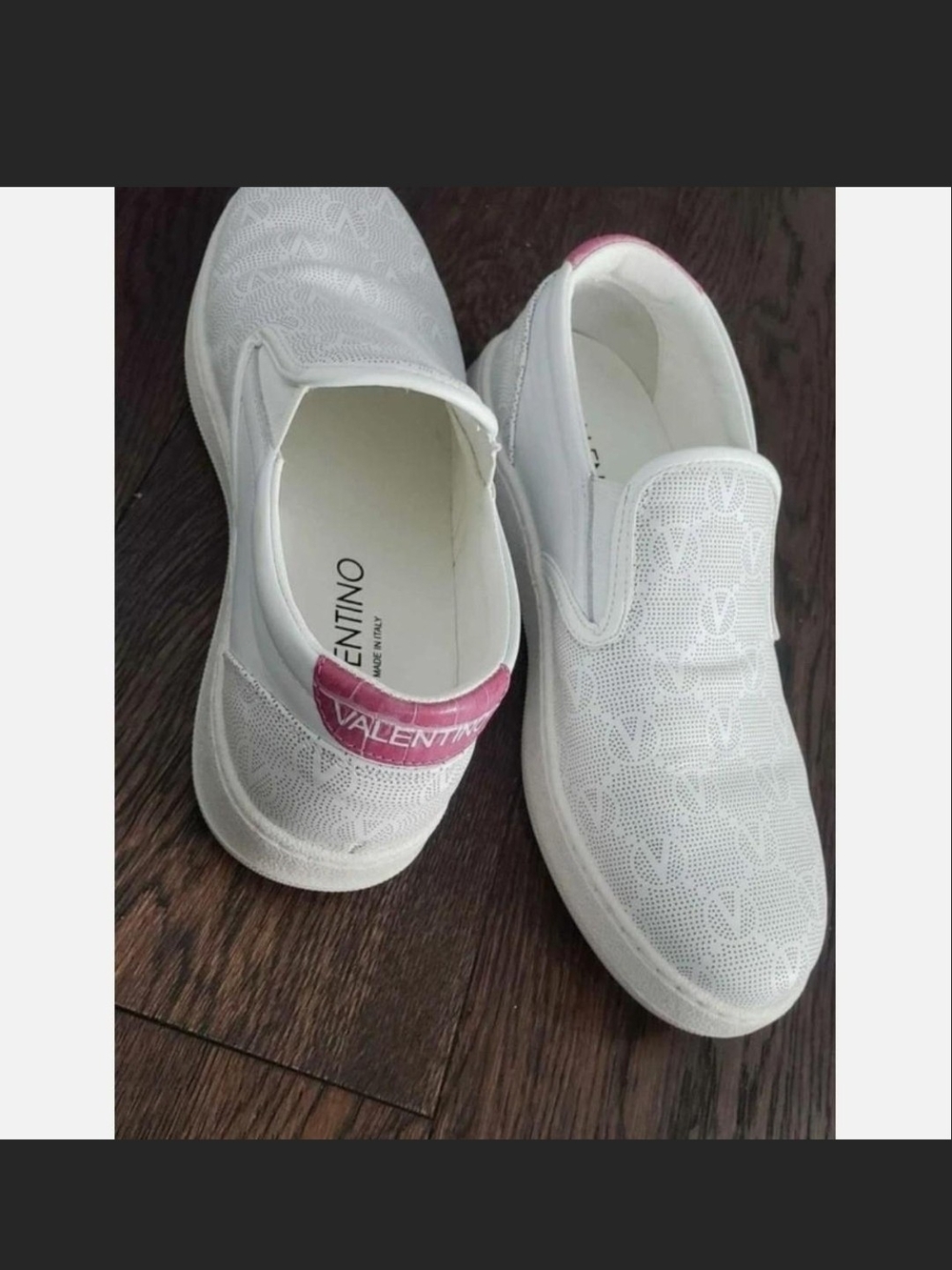 VALENTINO White Slip-On Sneakers with Pink Heel Tab